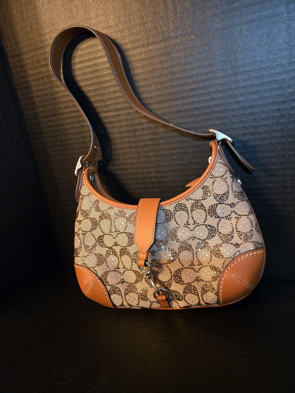 Coach Signature Canvas and Leather Shoulder Bag in Brown/Cognac